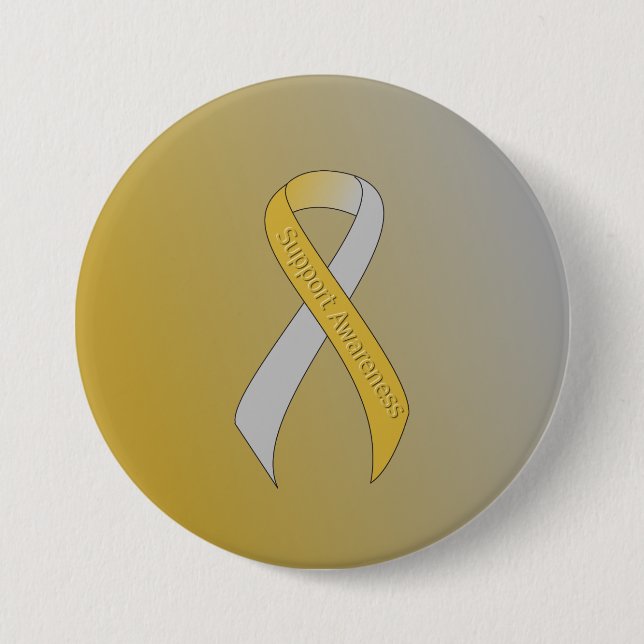 Gold and Silver Ribbon Support Awareness 7.5 Cm Round Badge (Front)