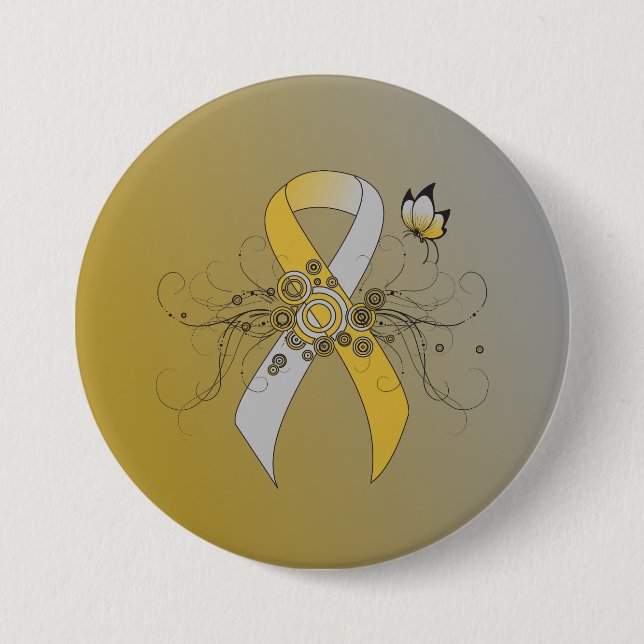 Gold and Silver Ribbon with Butterfly 7.5 Cm Round Badge (Front)