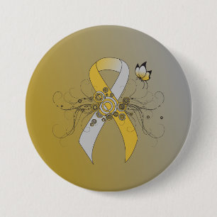 Gold and Silver Ribbon with Butterfly 7.5 Cm Round Badge