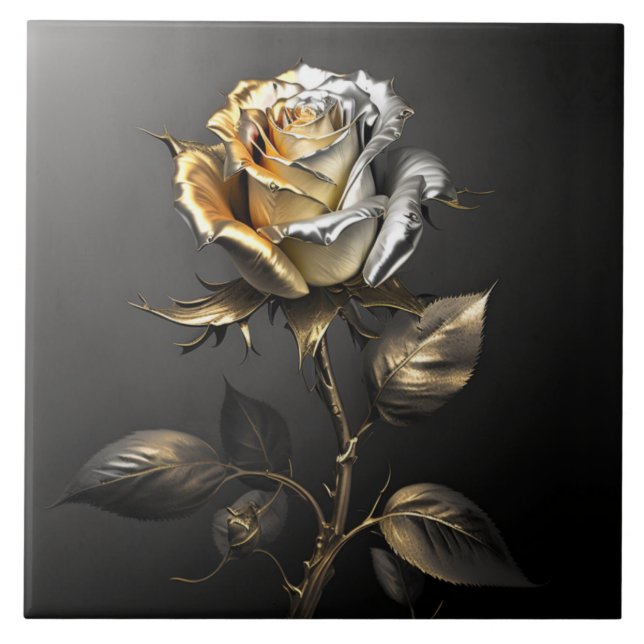 Gold and Silver Rose Metallic Effect Tile (Front)