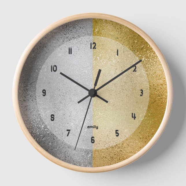 Gold and silver shimmering iridescent texture clock (Front)