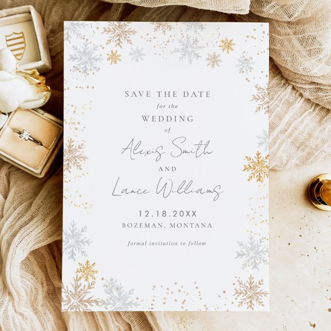Gold and Silver Snowflakes Save The Date (Creator Uploaded)
