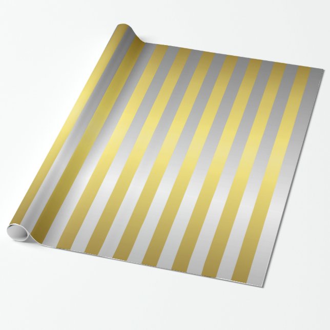 Gold and Silver Stripes Wrapping Paper (Unrolled)