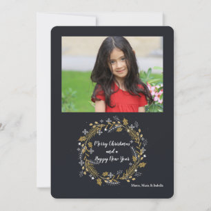 Gold and Silver Wreath Photo Holiday Card