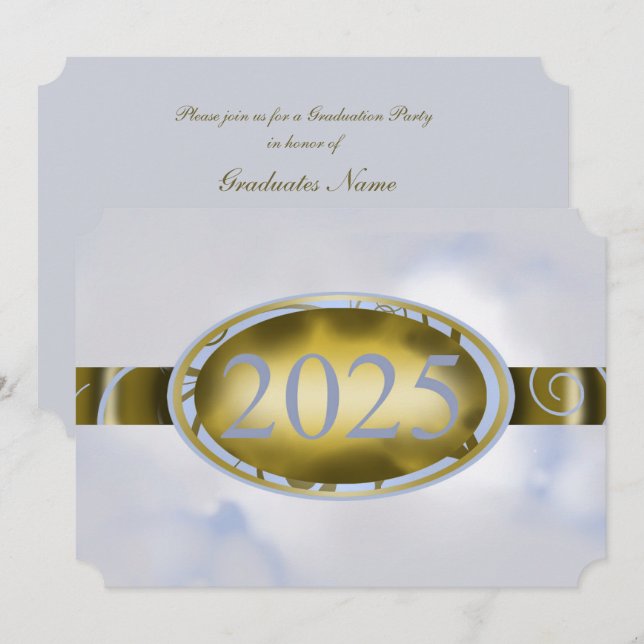 Gold and Sky-Blue Graduation Floral 2025 Party Invitation (Front/Back)