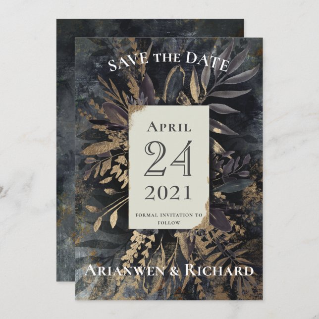 Gold and slate grey Save Our Date Invitation (Front/Back)
