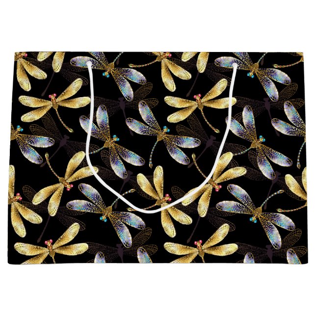 Gold And Sliver Dragonflies  Large Gift Bag (Front)