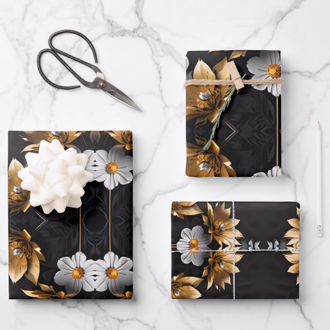 Gold and Sliver Wedding Gift Wrapping Paper Sheets (Front)