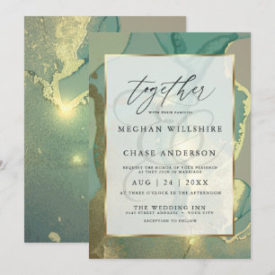  Gold and Smokey Green Alcohol Ink Watercolor  Invitation