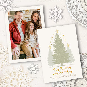 Gold and Soft Christmas Trees and Stars Photo Holiday Card