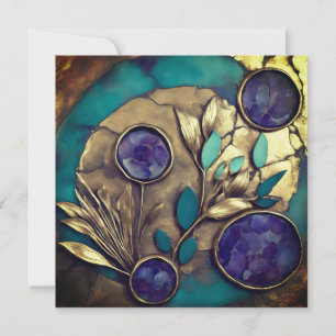 Gold and teal Abstract Amethyst Feb Birth Stone Card