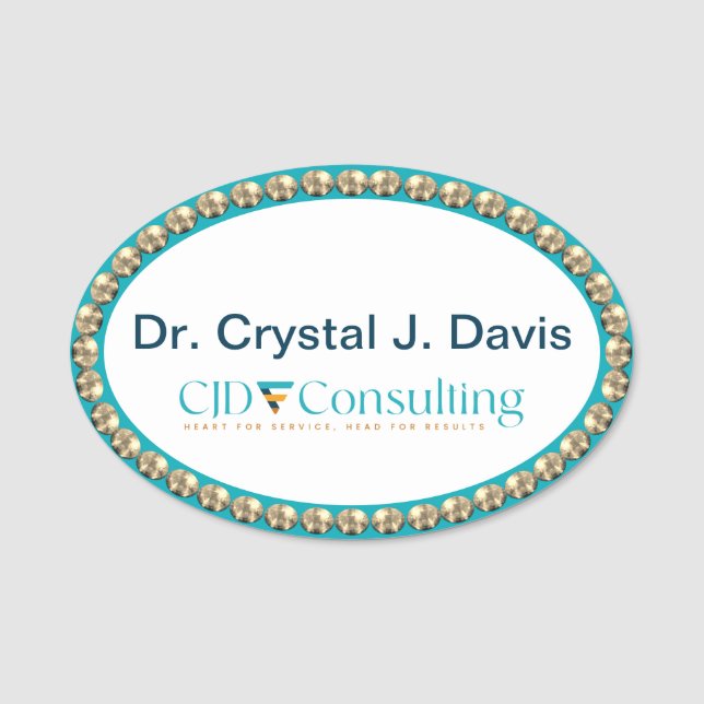 Gold and Teal Bling NAME TAG (Front)