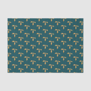 Gold and Teal Blue Christmas Holly Tissue Paper