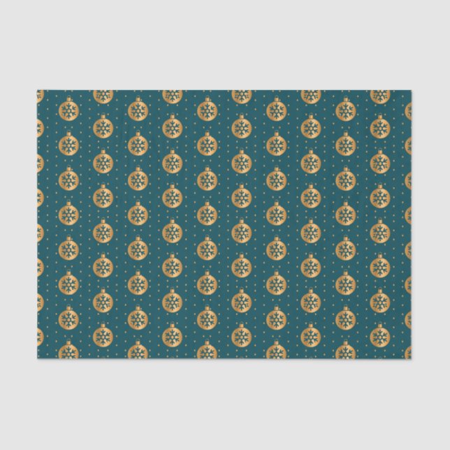 Gold and Teal Blue Christmas Ornaments Tissue Paper (Front)