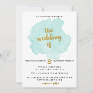 Gold and Teal Blush Wedding Invitation