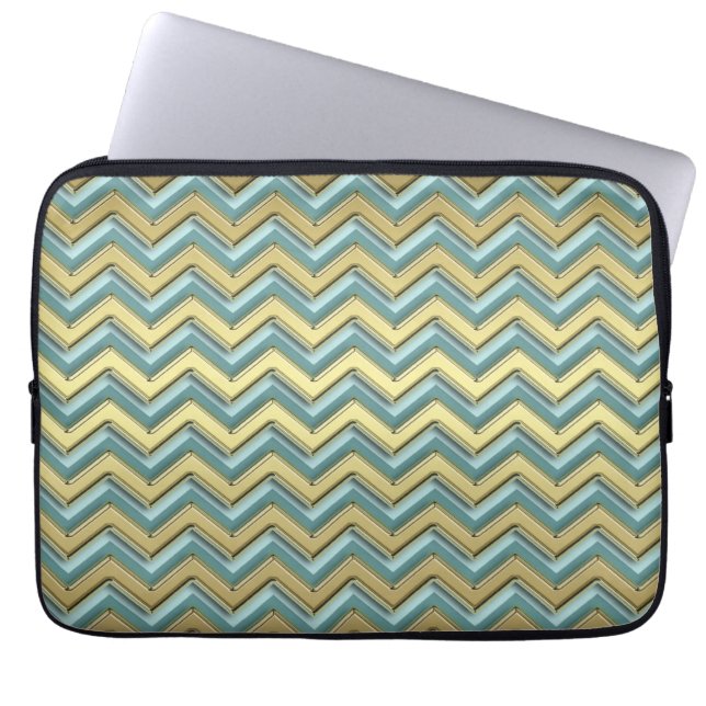 Gold and Teal Chevron Pattern Laptop Sleeve (Front)