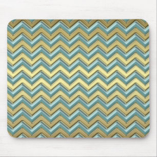 Gold and Teal Chevron Pattern Mouse Mat