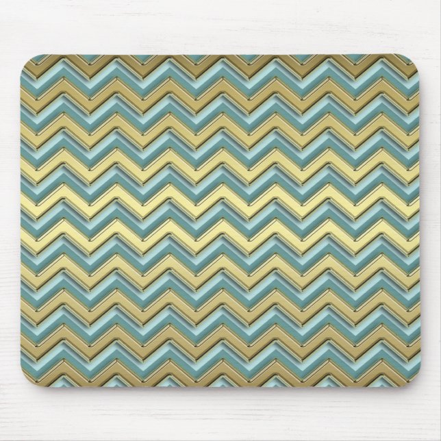 Gold and Teal Chevron Pattern Mouse Mat (Front)