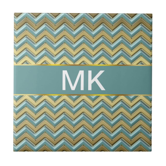 Gold and Teal Chevron Pattern Tile (Front)