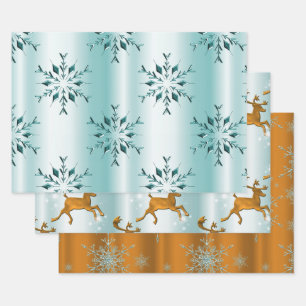 Gold and Teal Christmas Wrapping Paper Sheet