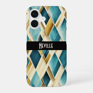 Gold and Teal Diamonds iPhone 16 Case