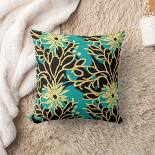 Gold and Teal Floral  Cushion