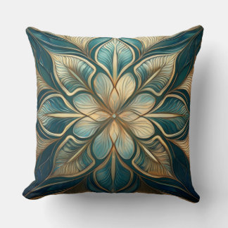 Gold and Teal Floral Mandala - Sophisticated Desig Cushion
