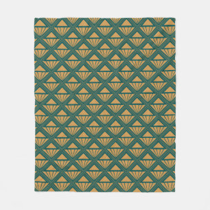 Gold and teal green Art Deco design with rhombuses Fleece Blanket
