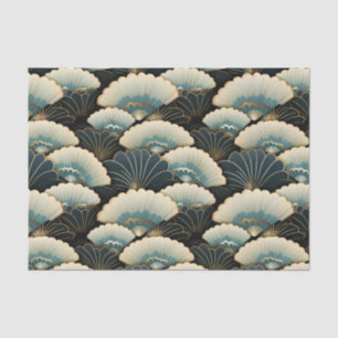 Gold and Teal Japanese-inspire Fan Patterned Tissue Paper