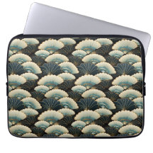 Gold and Teal Patterned Japanese-inspire Fan Motif