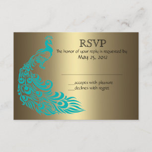 Gold and Teal Peacock RSVP Invitations