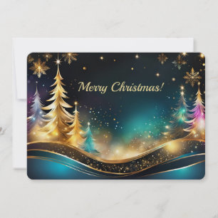 Gold and Teal Pearl Shimmer Christmas Holiday Card
