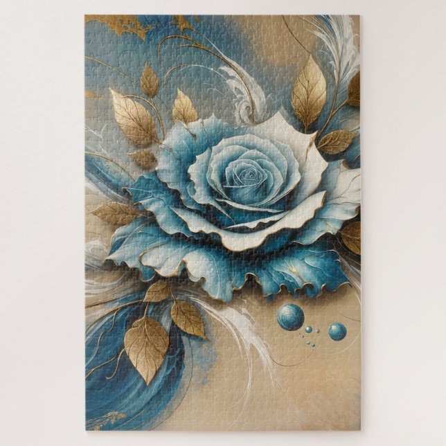 Gold and Teal Rose Jigsaw Puzzle (Vertical)