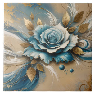 Gold and Teal Rose Tile