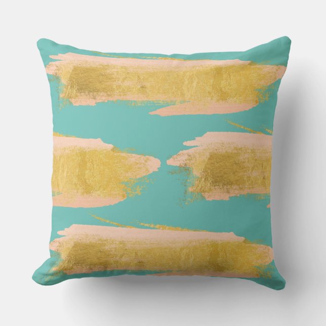 Gold and Teal Throw Pillow (Front)