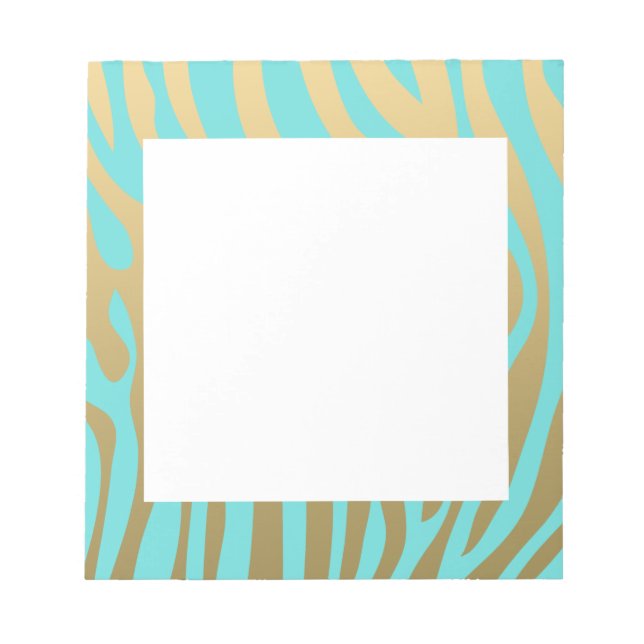Gold and Tiffany Blue Zebra Stripes Pattern Notepad (Front)