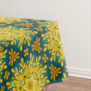 Gold and turquoise blue vintage star pattern tablecloth