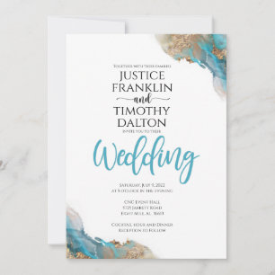 Gold and Turquoise Elegant wedding invitation