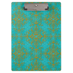 Gold and Turquoise Floral Damask Style Pattern Clipboard