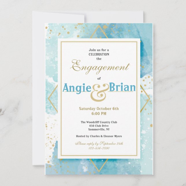 Gold and Turquoise Invitations (Front)