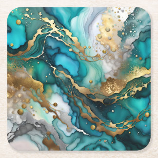 Gold and turquoise marble paper coasters