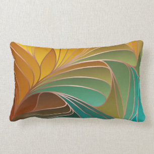 Gold and Turquoise Petals New Art Nouveau Lumbar Cushion