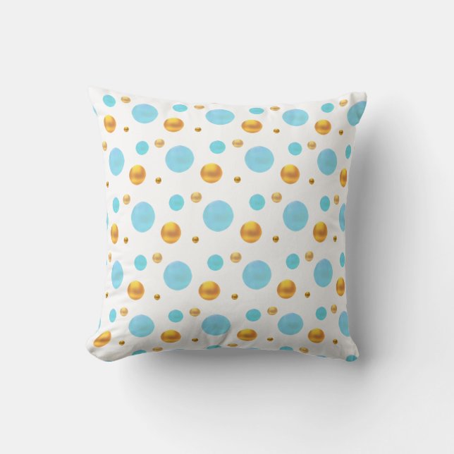 Gold and Turquoise Polka Dots Cushion (Front)