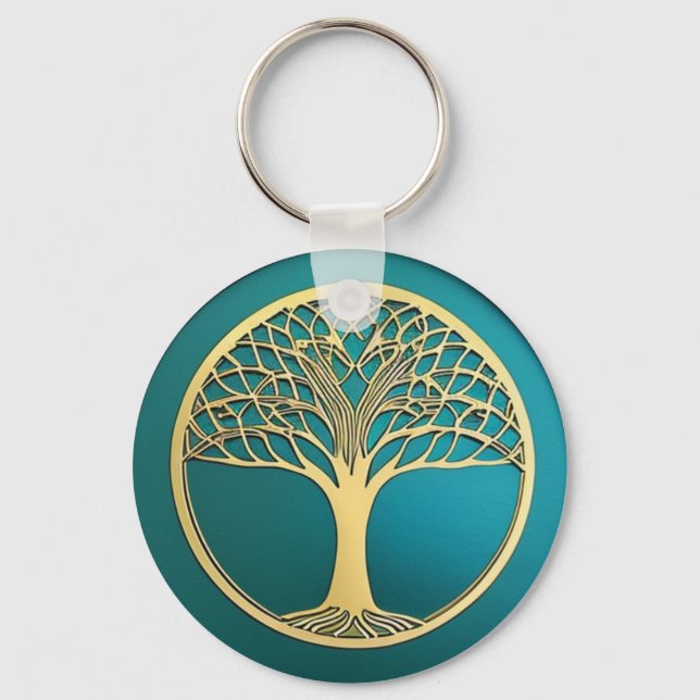 Gold and Turquoise Tree of Life Keychain (Front)