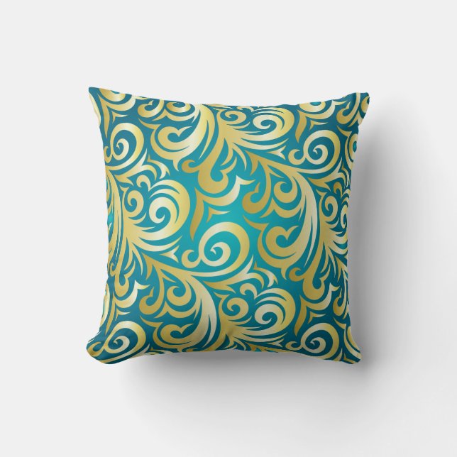 Gold and Turquoise Verder Design Cushion (Front)