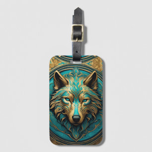 Gold and Turquoise Wolf Luggage Tag