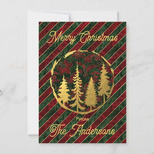 Gold and Velvet Personalised Christmas Flat Card (Front)