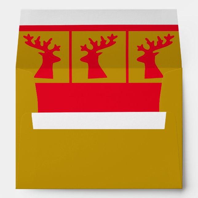 Gold and Vibrant Red Christmas Reindeer Template Envelope (Back (Bottom))