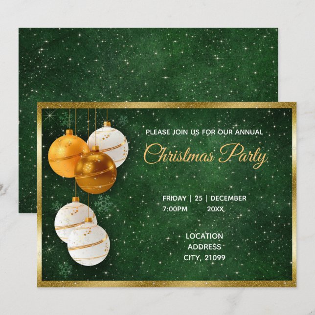 Gold And Whiite Christmas Balls Invitation (Front/Back)