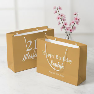 Gold and White 21st Birthday Gift Bag - Large Size